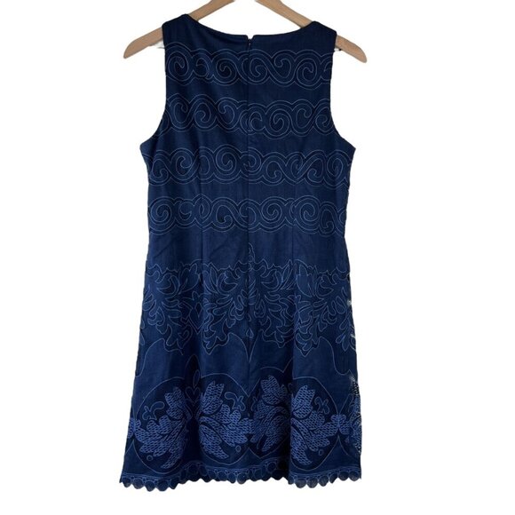 Eliza J Navy Blue Sleeveless Scalloped Hem Lace A-Line Dress - Picture 6 of 6